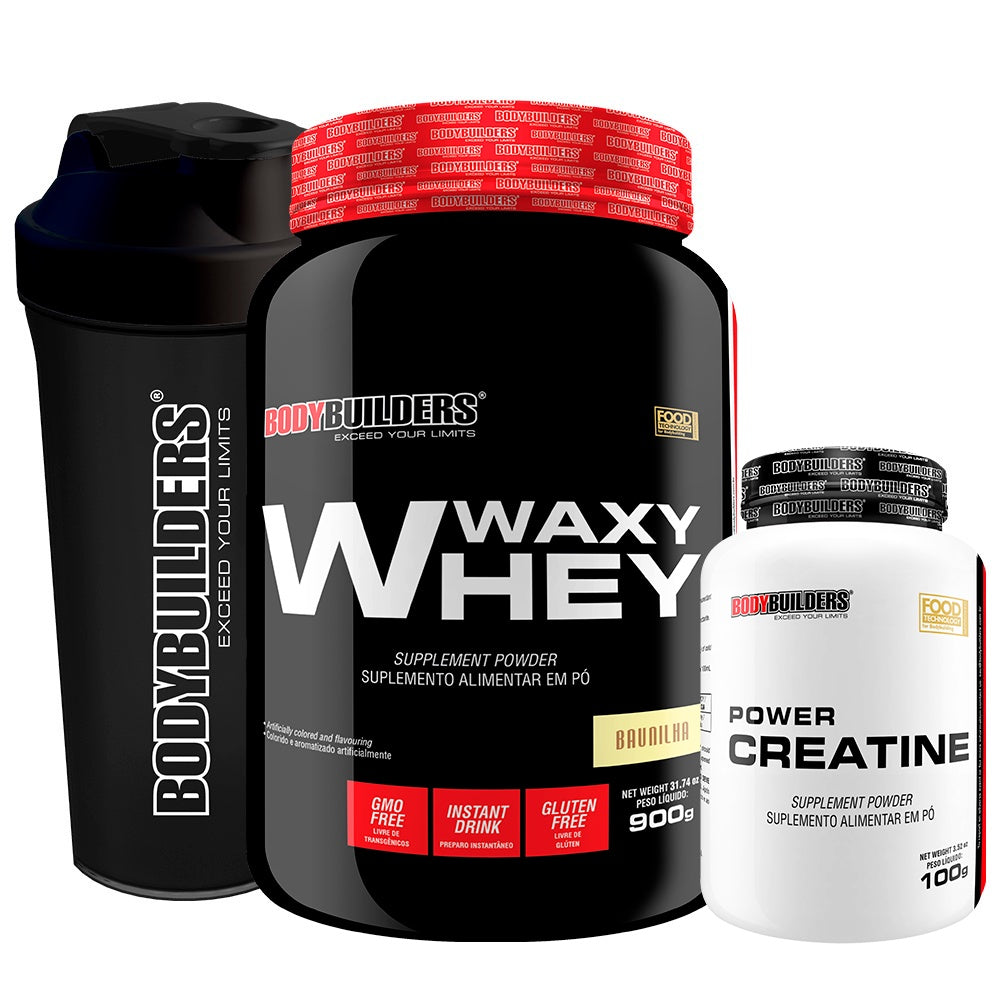 Kit Whey Protein Waxy Whey 900g + Power Creatina 100g + Coqueteleira - Bodybuilders