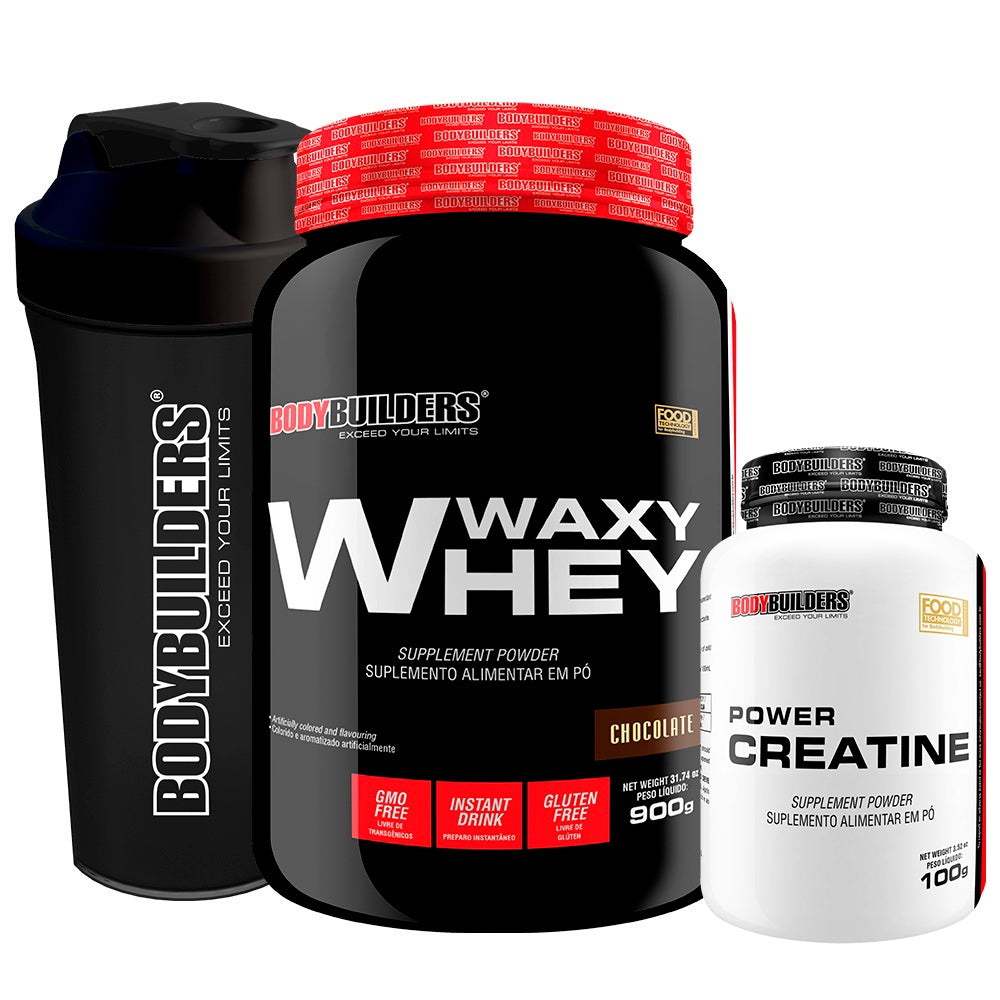 Kit Whey Protein Waxy Whey 900g + Power Creatina 100g + Coqueteleira - Bodybuilders