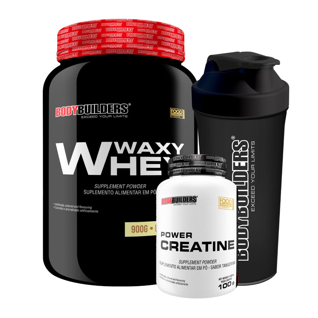 Kit Whey Protein Waxy Whey 900g + Power Creatine 100g + Cocktail Shaker - Bodybuilders