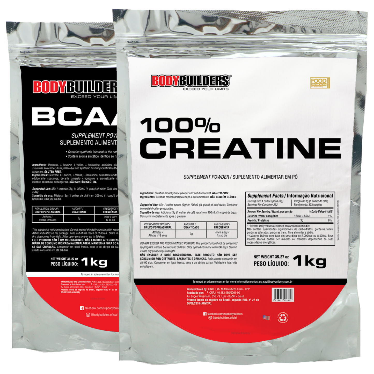 Kit Creatine 100% 1kg + BCAA 4,5 1kg Tangerina - Bodybuilders