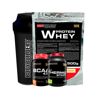 Kit Whey Protein 500g + BCAA 100g + Thermo Start 120g + Cocktail Shaker -Bodybuilders