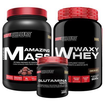 Kit Waxy Whey 900g + Hipercalórico Amazing Mass 1,5kg + Glutamina 100% 300g – Bodybuilders