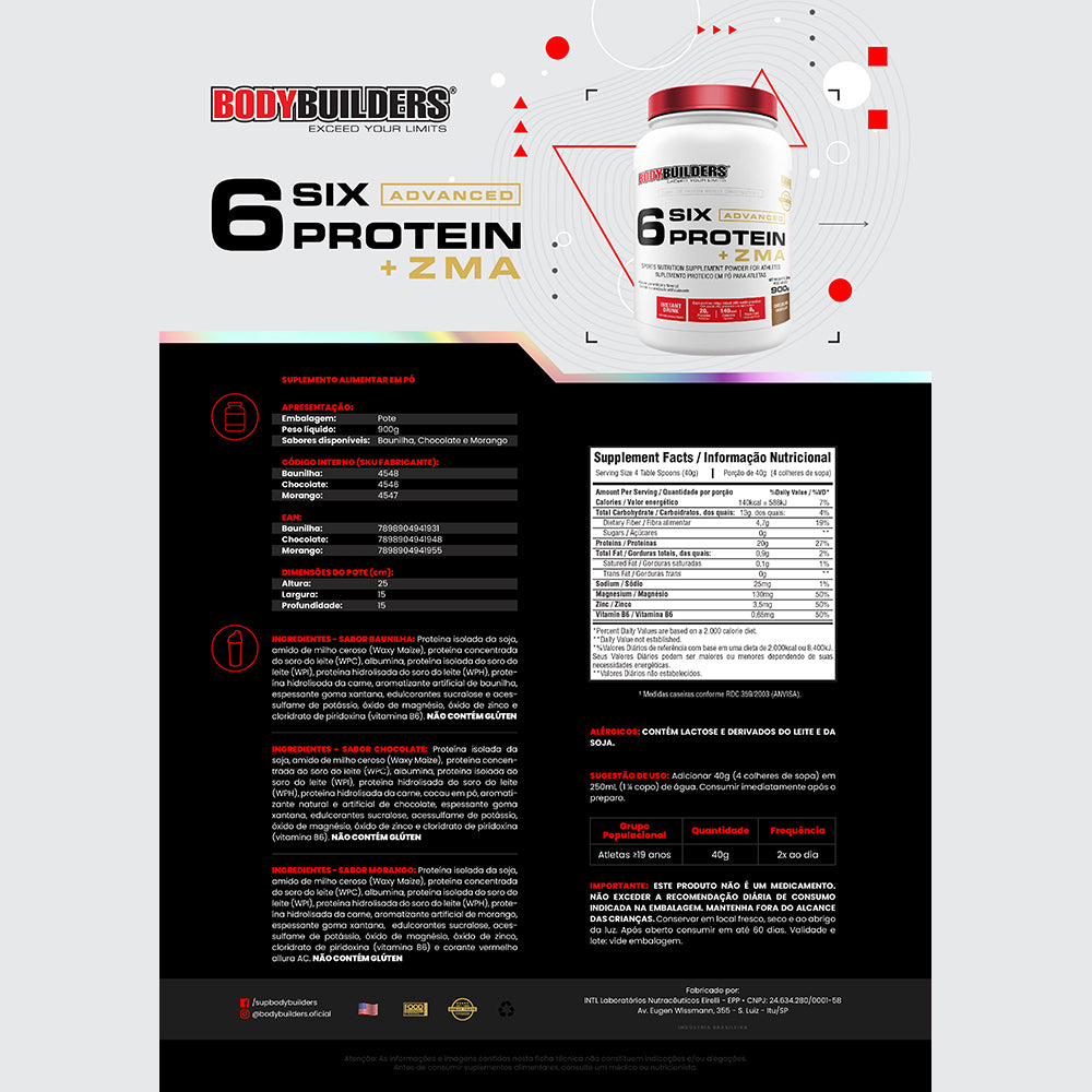 6 SIX PROTEIN ADVANCED C/ ZMA POTE 900g - Bodybuilders