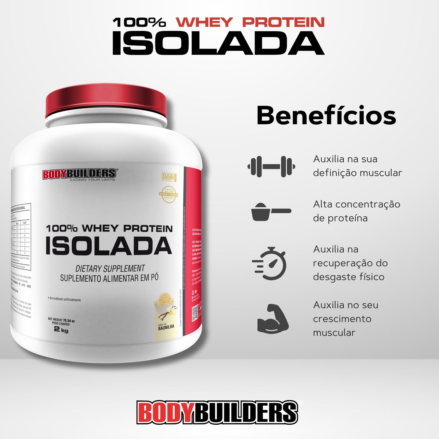 Whey Protein 100% Isolada 2kg - Bodybuilders