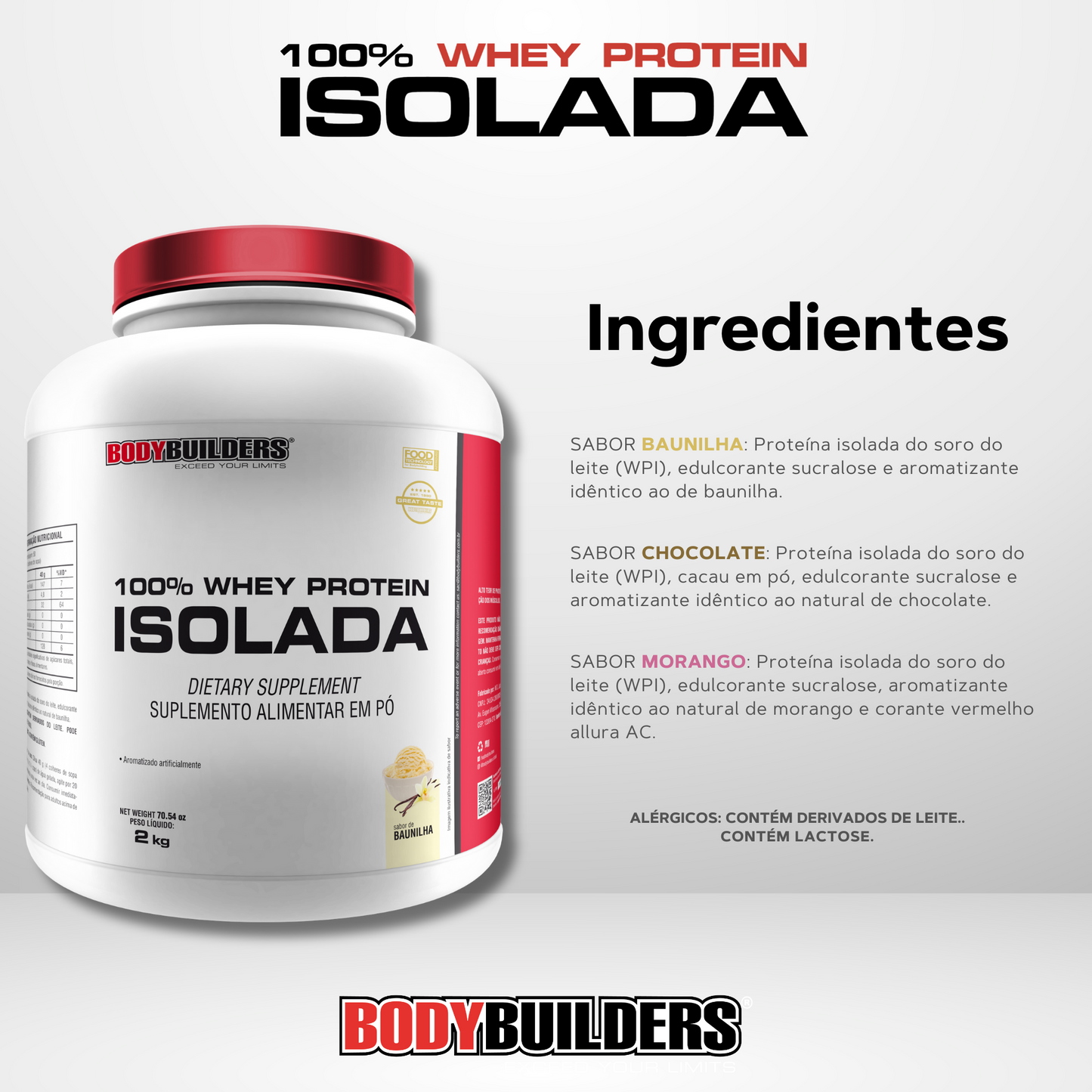 Whey Protein 100% Isolada 2kg - Bodybuilders