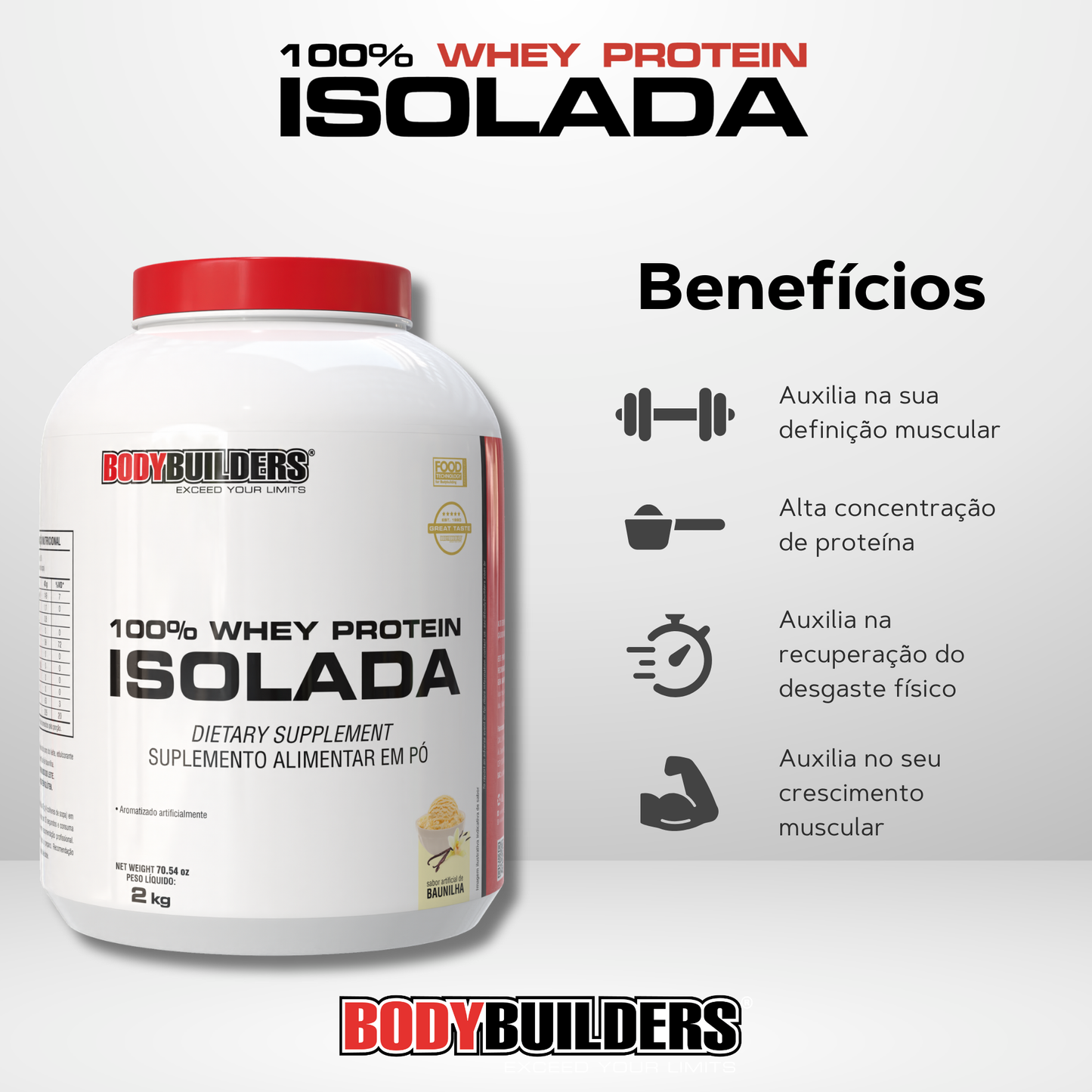 Whey Protein 100% Isolada 2kg - Bodybuilders