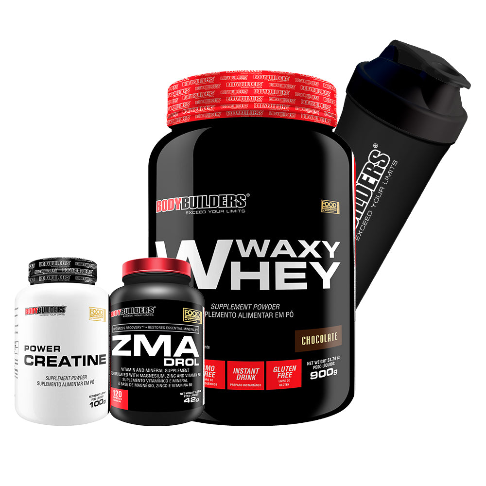 Kit Waxy Whey 900g + ZMADrol 120 Cápsulas + Power Creatina 100g + Coqueteleira – Bodybuilders