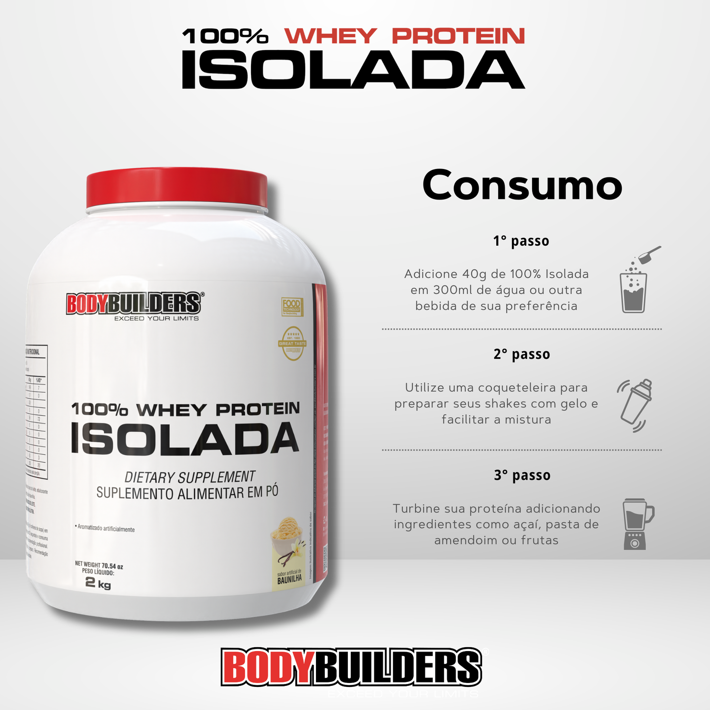 Whey Protein 100% Isolada 2kg - Bodybuilders