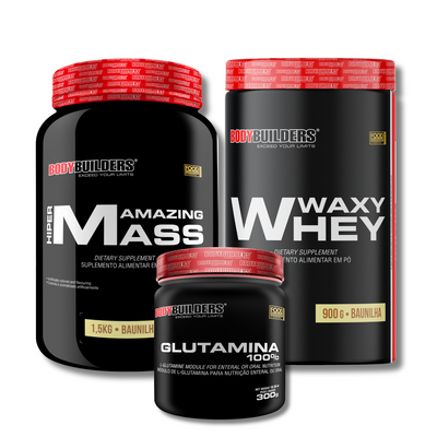 Waxy Whey Kit 900g + Amazing Mass Hypercaloric 1.5kg + Glutamine 100% 300g – Bodybuilders