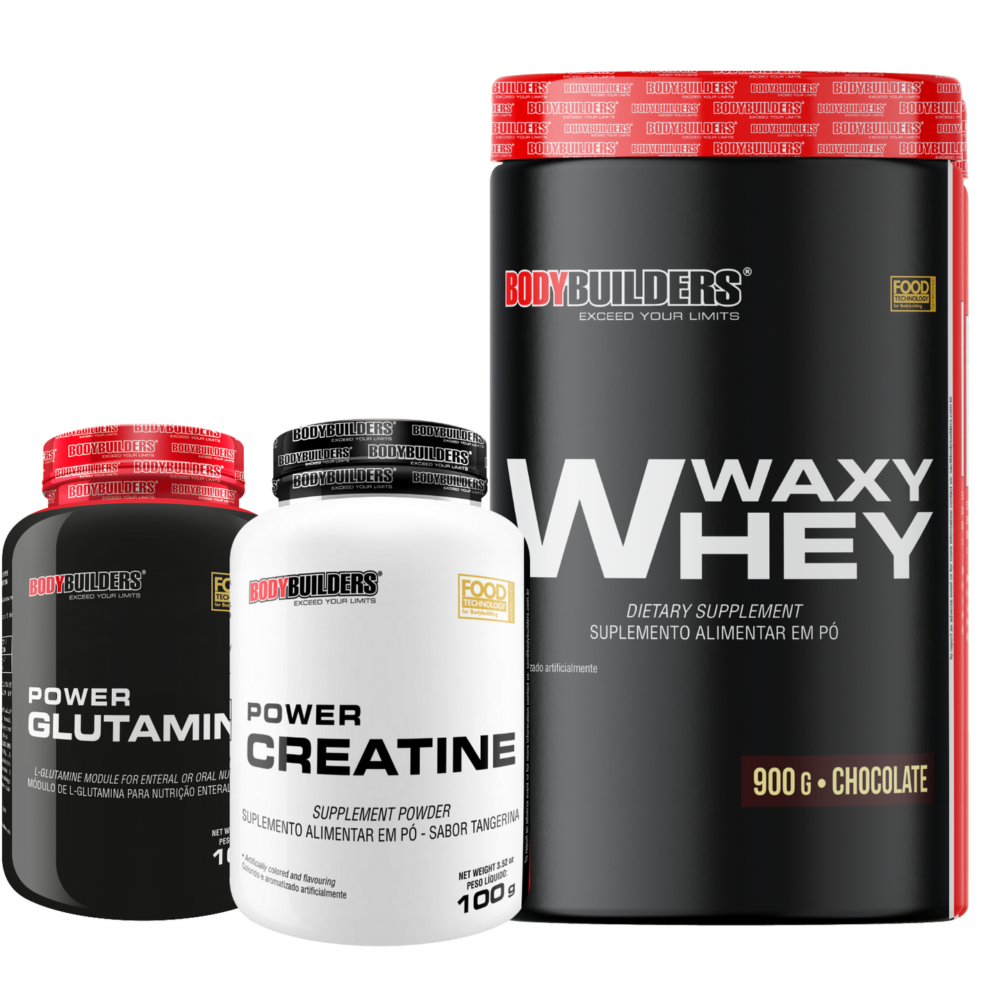 Kit Waxy Whey 900g + Power Creatine 100g + Power Glutamine 100g - Bodybuilders