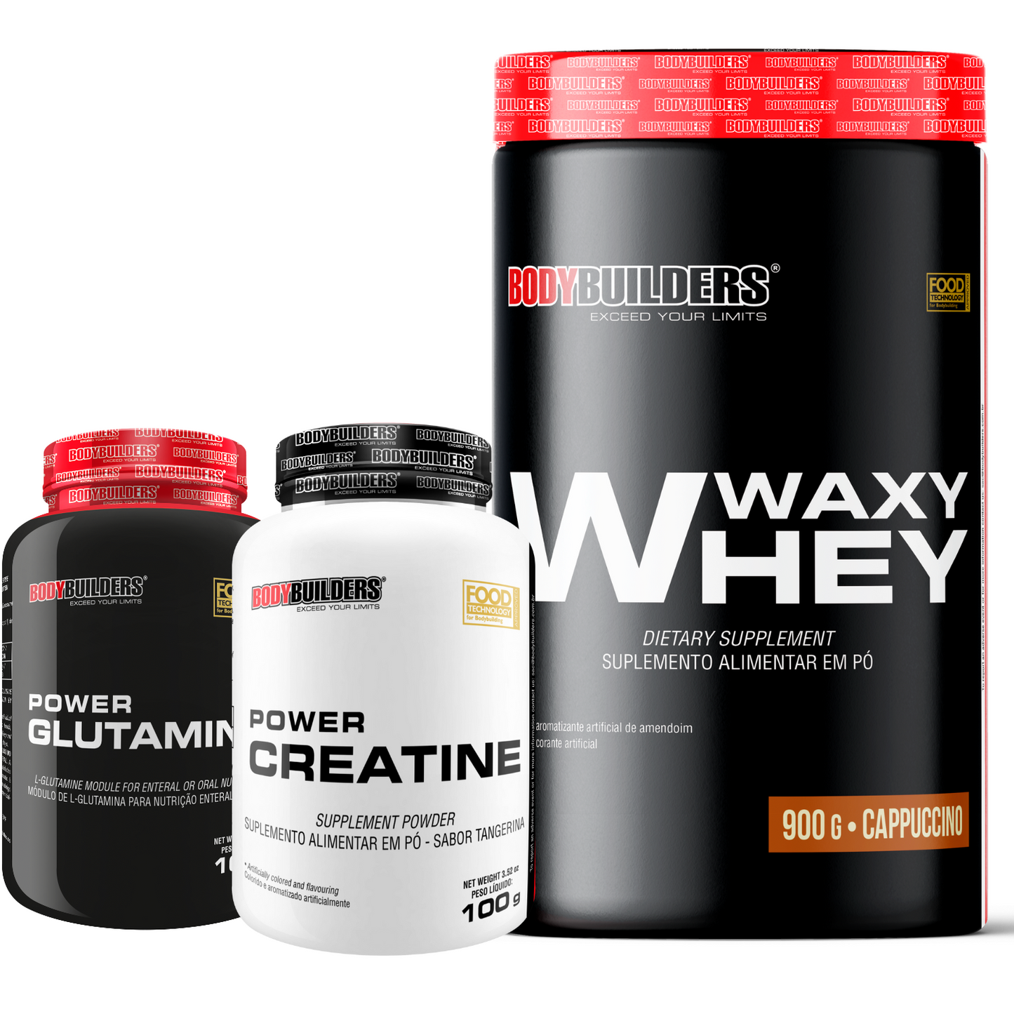 Kit Waxy Whey 900g + Power Creatine 100g + Power Glutamine 100g - Bodybuilders