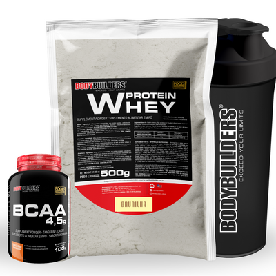 Kit Whey Protein 500g + BCAA 100g + Cocktail Shaker - Bodybuilders
