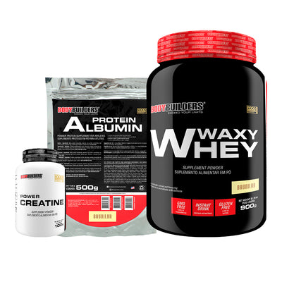 Kit Waxy Whey 900g + Power Creatine 100g + Albumin 500g - Bodybuilders