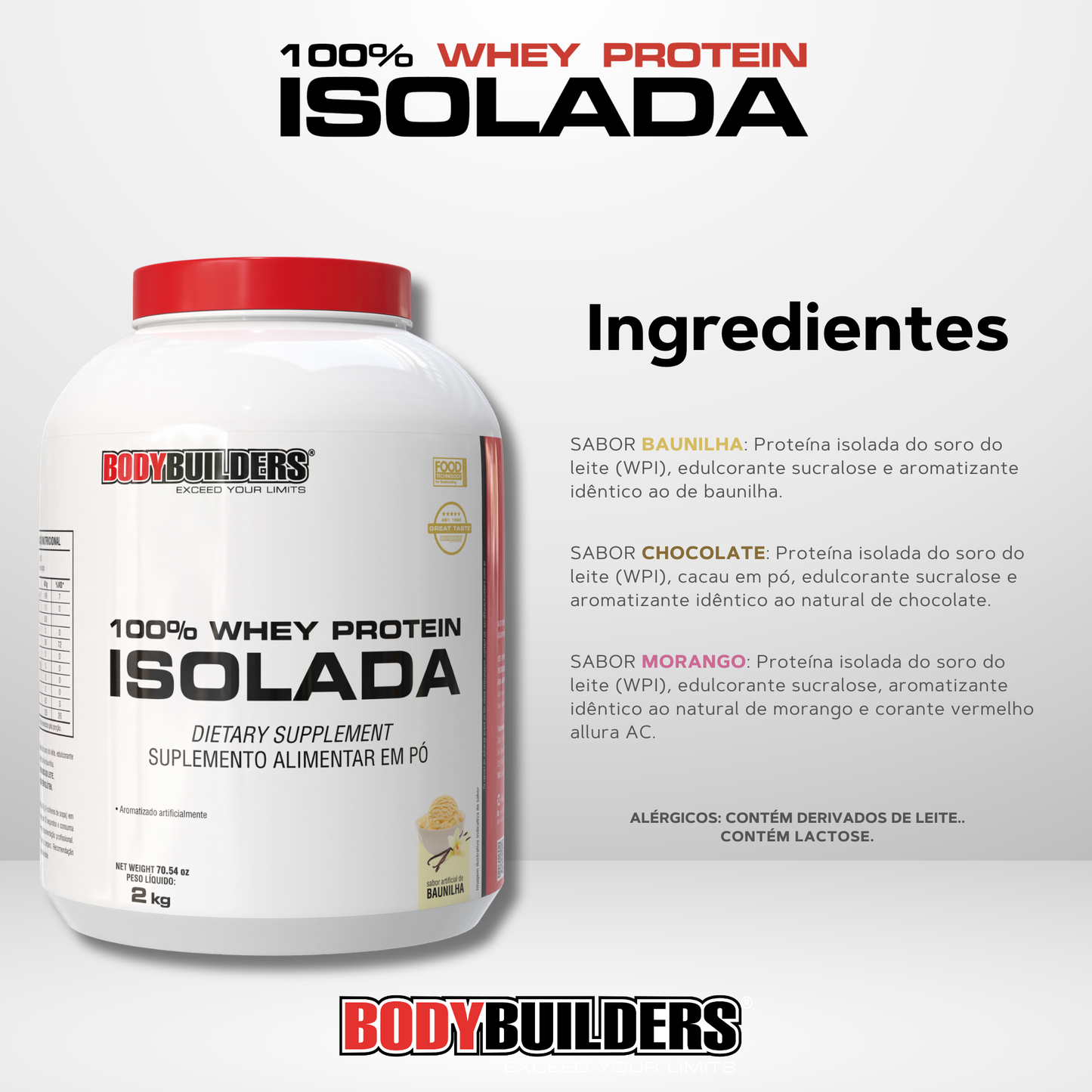 Whey Protein 100% Isolada 2kg - Bodybuilders