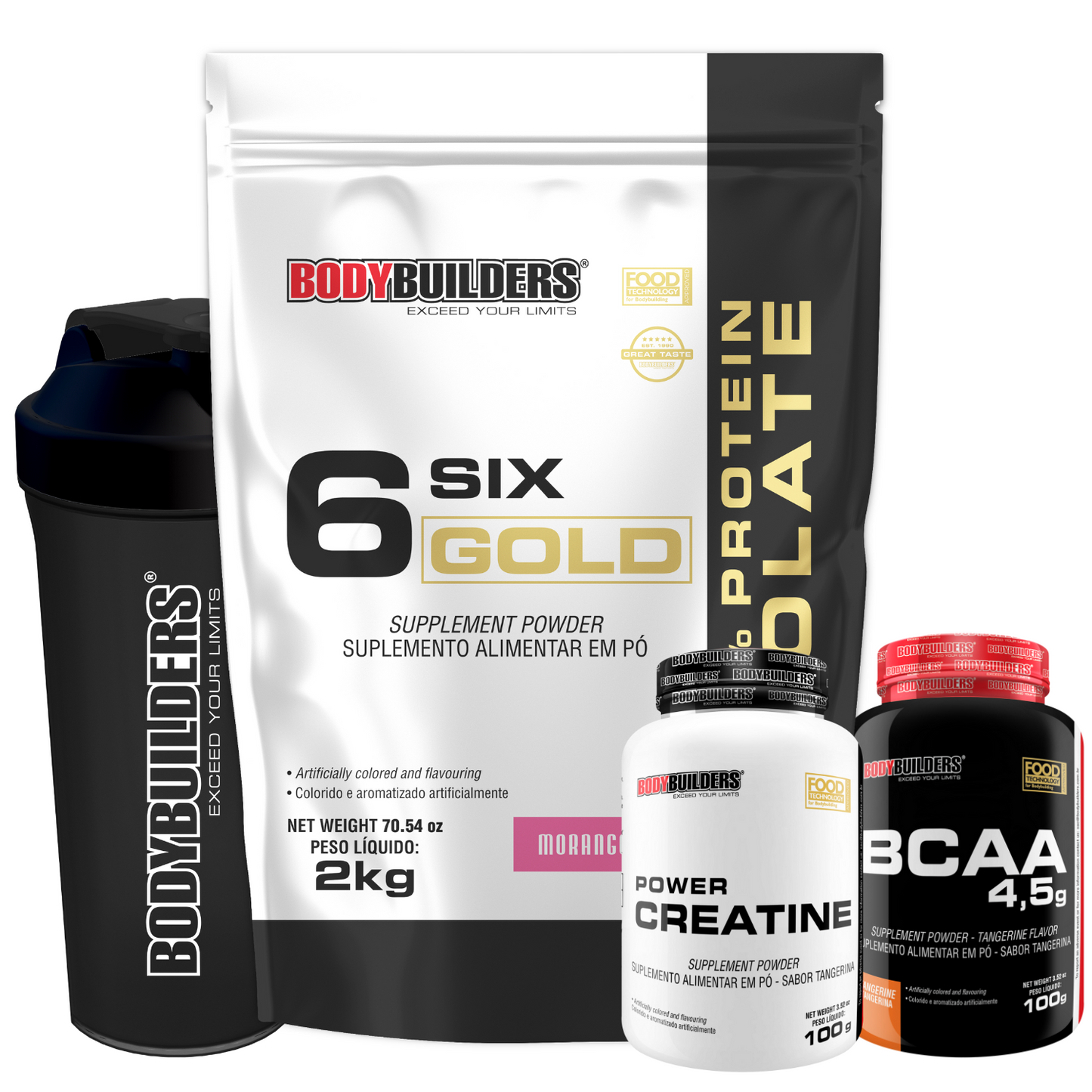 Kit 6 Six Gold 2kg + Power Creatine 100g + BCAA 100g + Coqueteleira 600ml - Bodybuilders