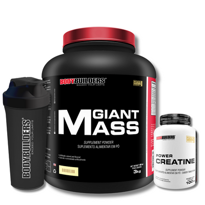 Kit Giant Mass 3kg + Power Creatina 100g + Coqueteleira 600ml - Bodybuilders