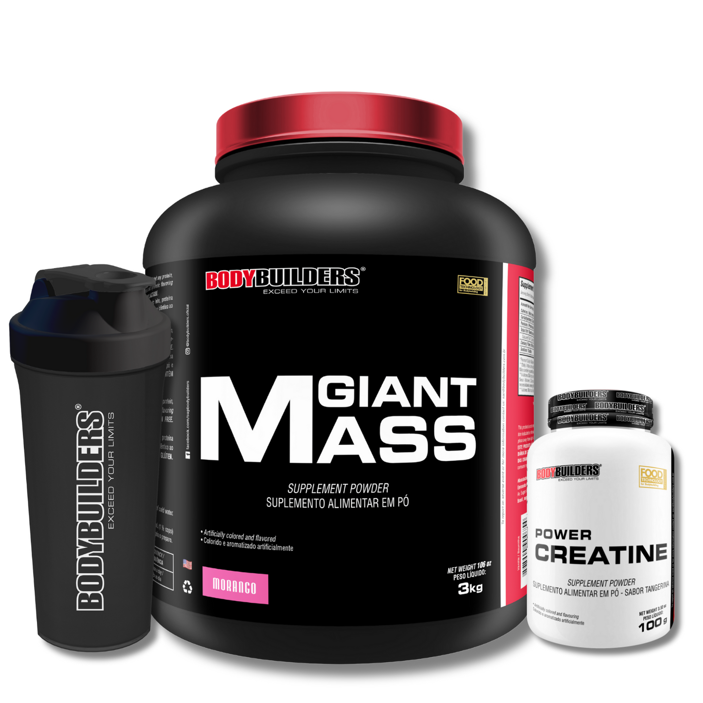 Kit Giant Mass 3kg + Power Creatina 100g + Coqueteleira 600ml - Bodybuilders