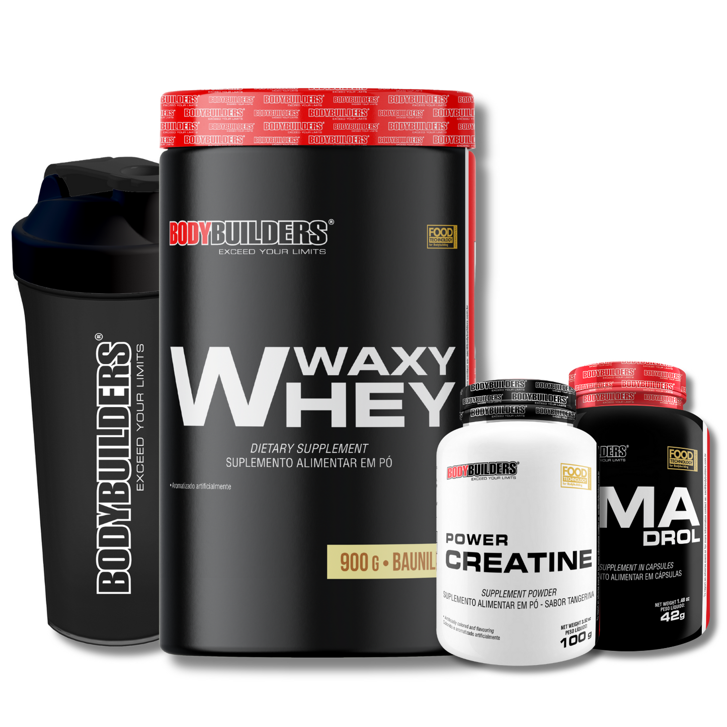 Kit Waxy Whey 900g + ZMADrol 120 Cápsulas + Power Creatine 100g + Coqueteleira – Bodybuilders