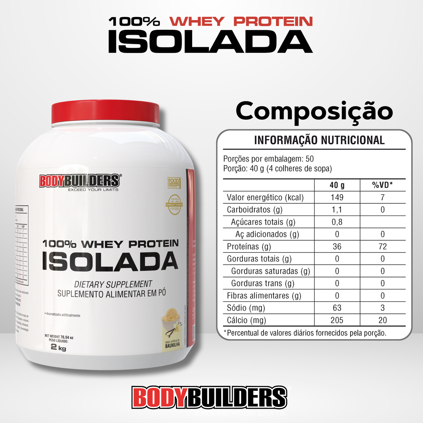 Whey Protein 100% Isolada 2kg - Bodybuilders