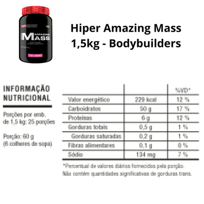Hipercalórico Amazing Mass - 1,5 kg – Carboidratos - Bodybuilders
