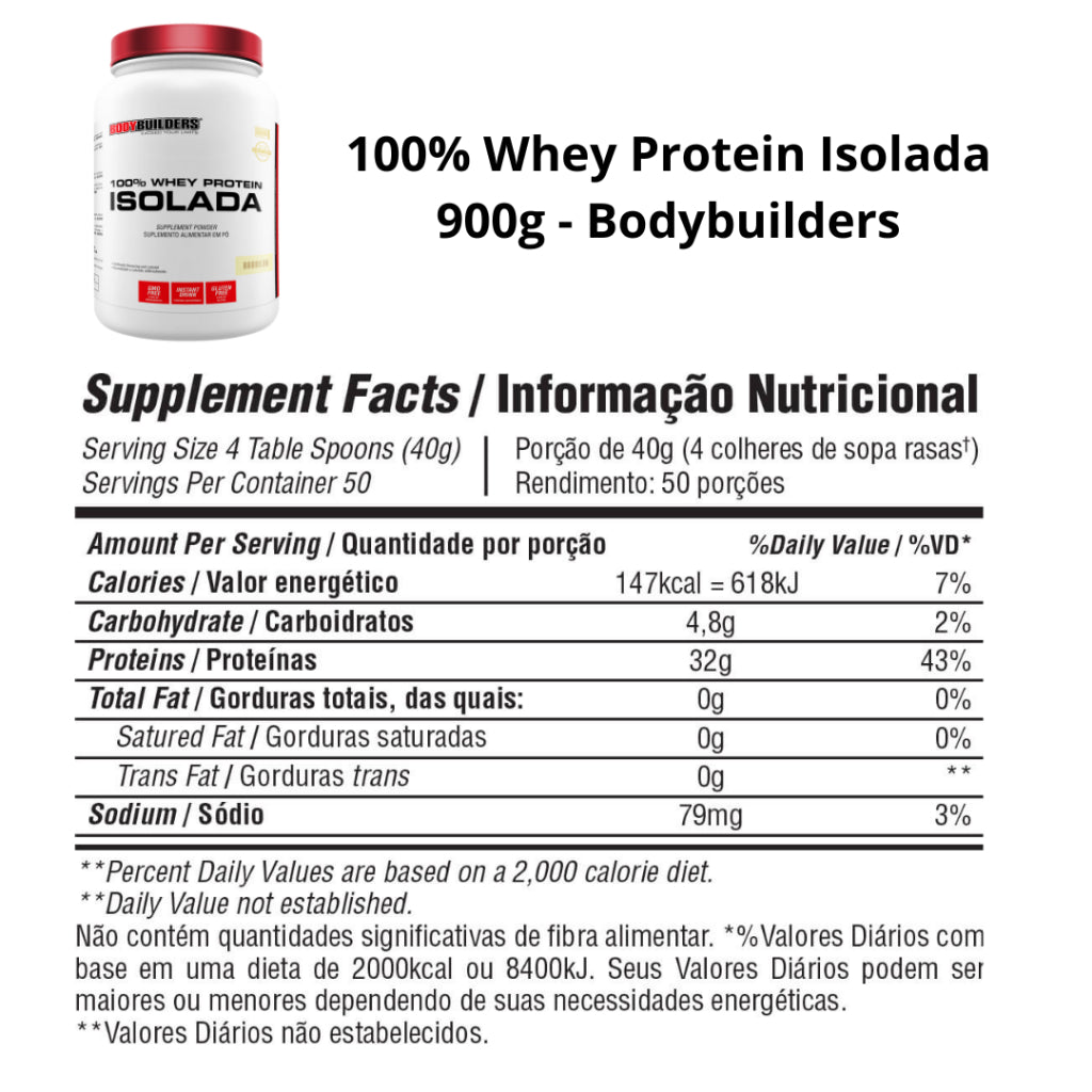 100% Whey Isolada 900g - Kit com 2 unidades - Bodybuilders