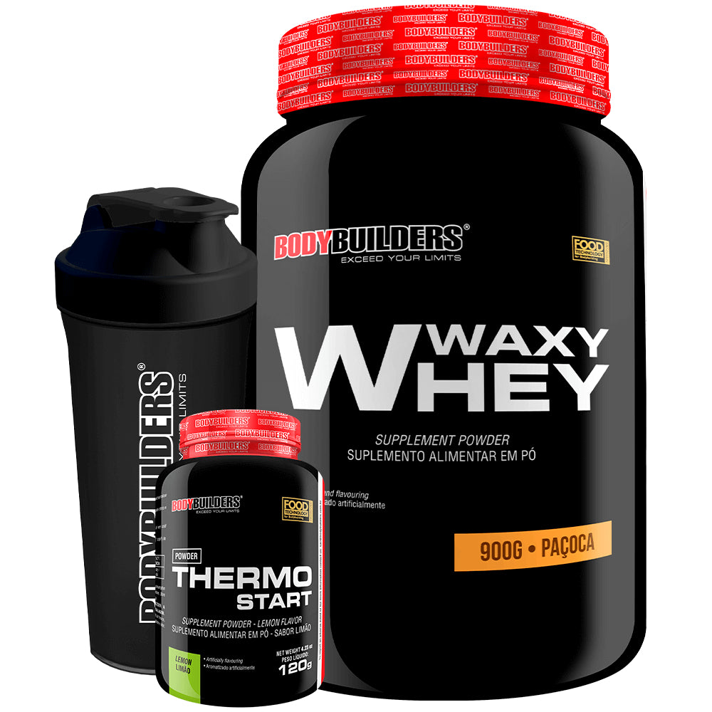 KIT Waxy Whey 900g + Thermo Start Powder 120g Lemon + Cocktail Shaker - Bodybuilders