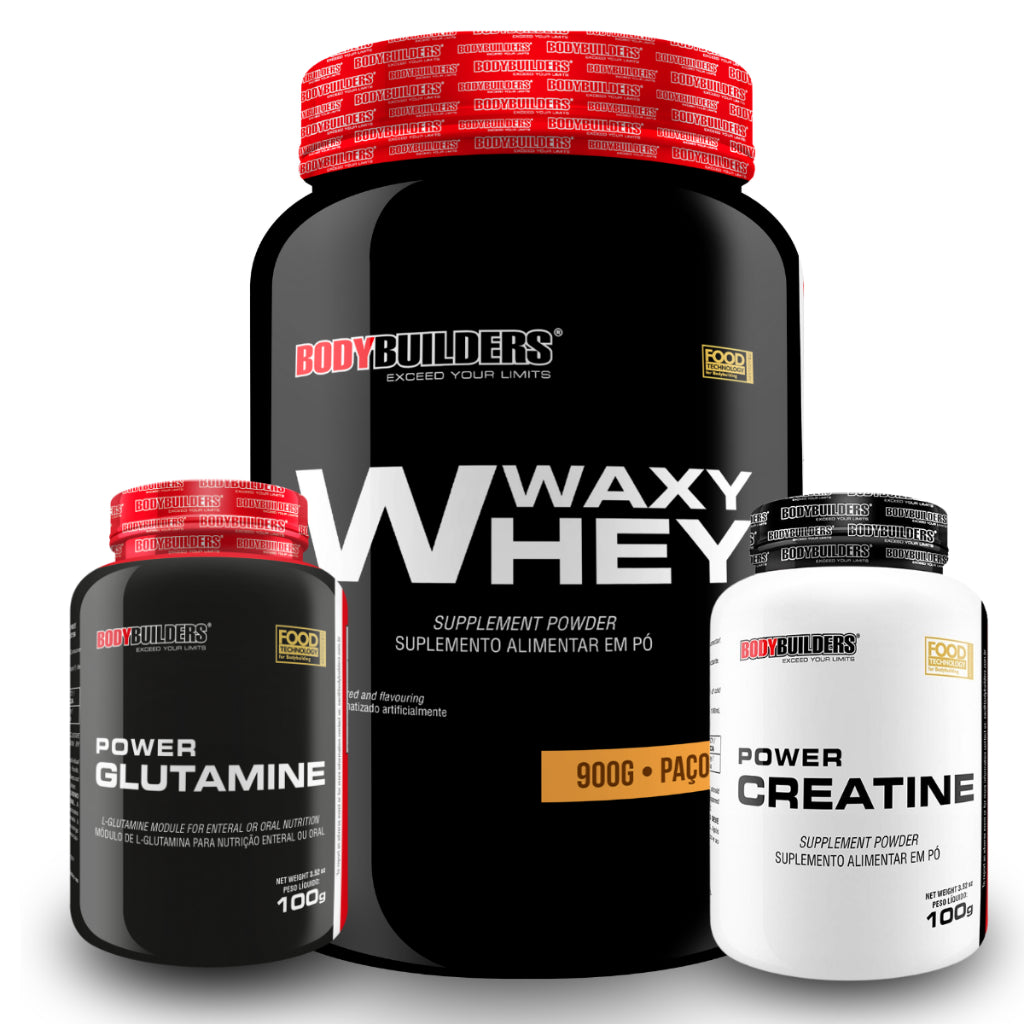 KIT Waxy Whey 900g + Power Creatine 100g + Power Glutamine 100g - Bodybuilders