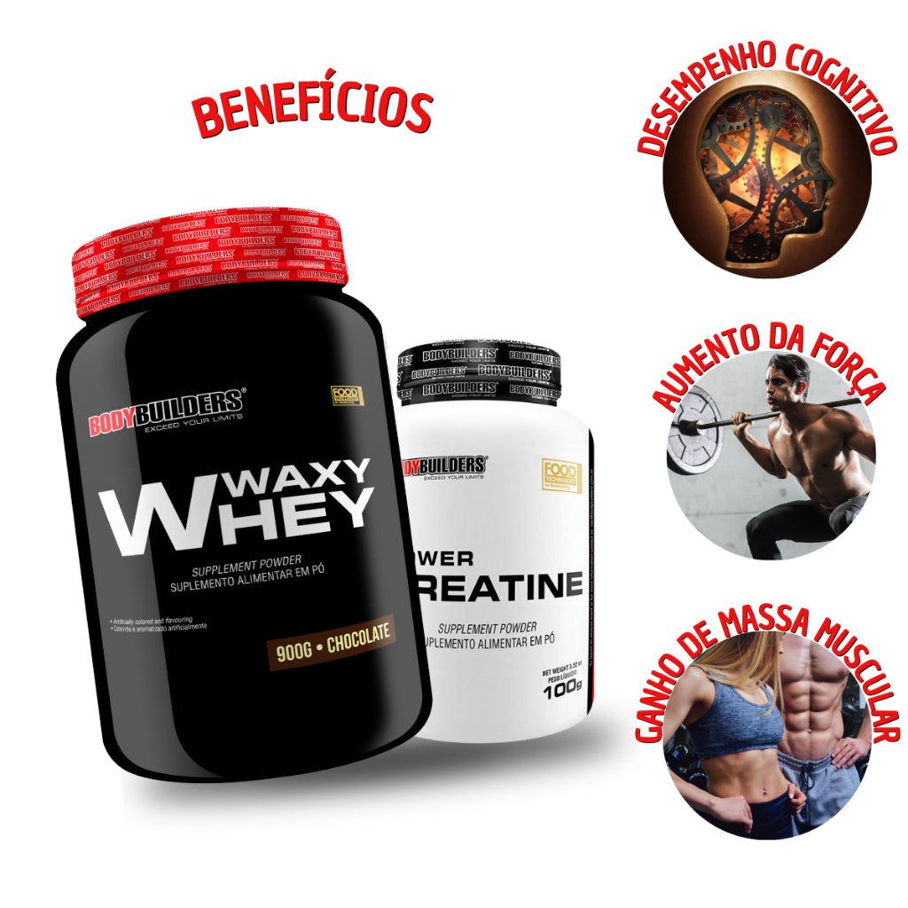 KIT Waxy Whey 900g + Power Creatine 100g + Power Glutamine 100g - Bodybuilders