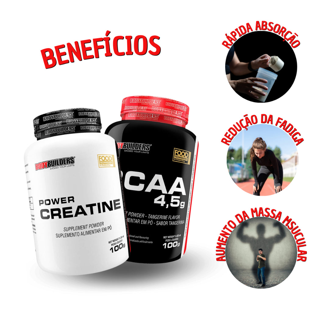 Kit Whey Protein 500g + BCAA 4,5 100g + Power Creatine 100g + Coqueteleira – Bodybuilders