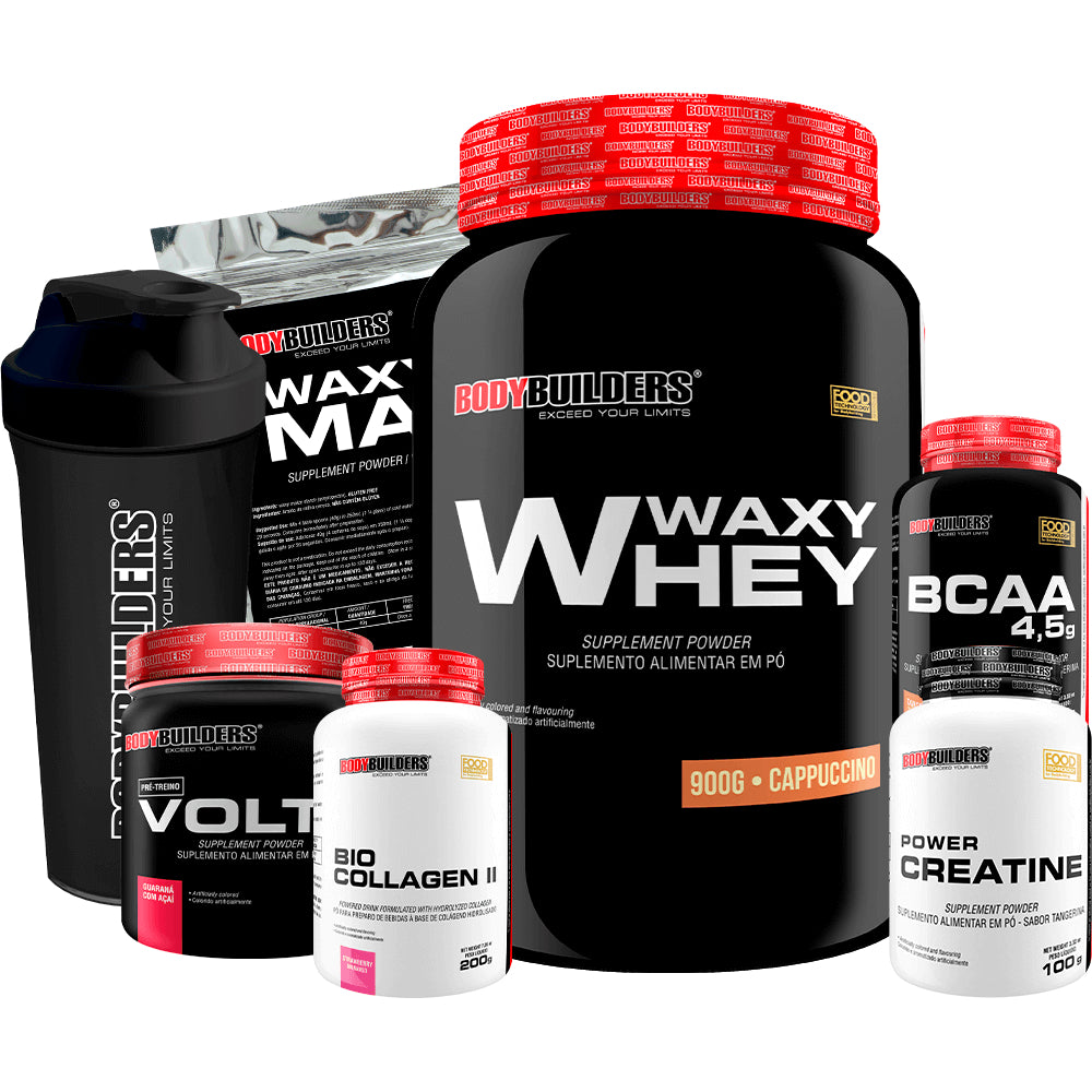 Kit Waxy Whey 900g + Voltz 250g+BCAA 100g+Creatine 100g+Waxy Maize 800g+Collagen + Coq- Bodybuilders