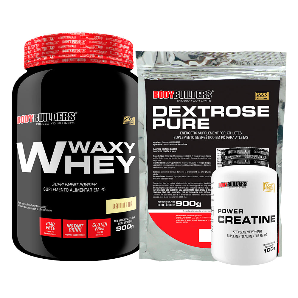 Kit Waxy Whey Protein 900g + Creatina 100g  + Dextrose 900g - Bodybuilders