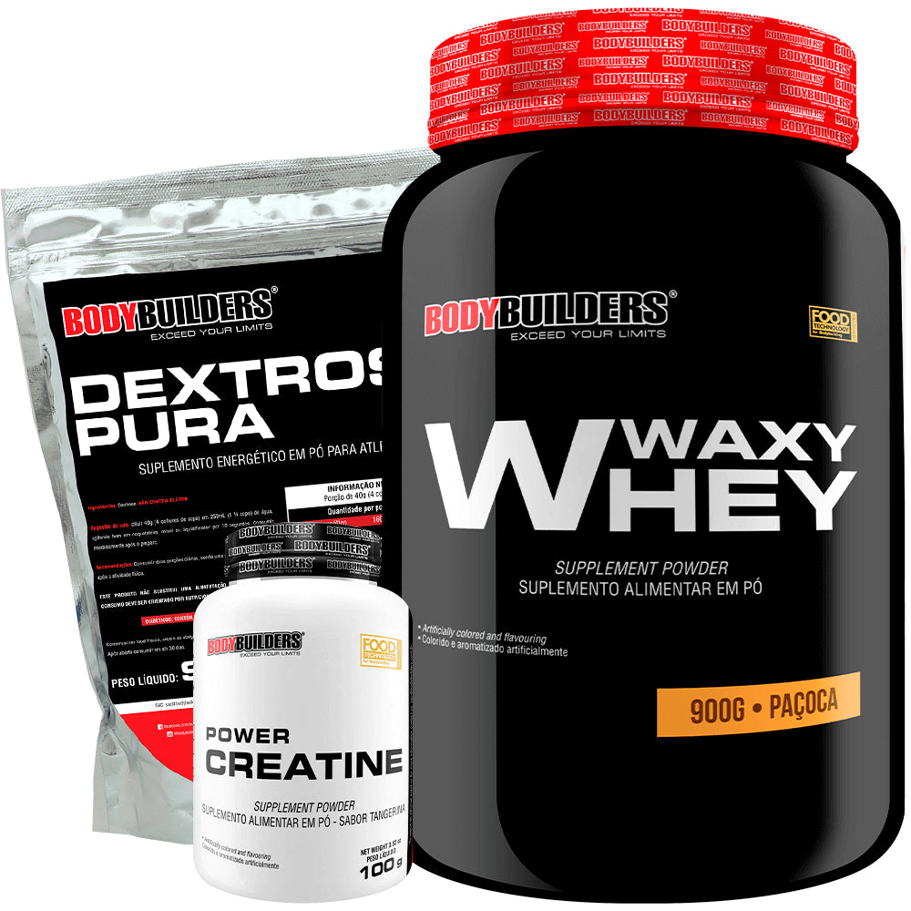 Kit Waxy Whey Protein 900g + Creatine 100g + Dextrose 900g - Bodybuilders