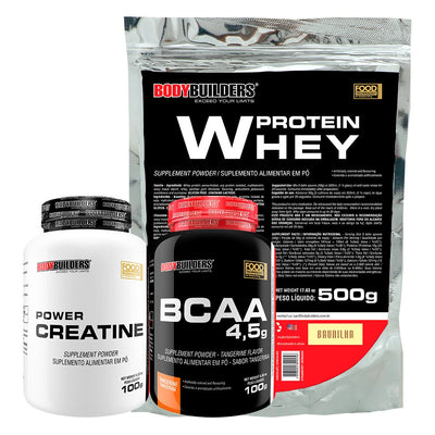 Kit Whey Protein 500g + BCAA 100g+ Power Creatina 100g - Bodybuilders