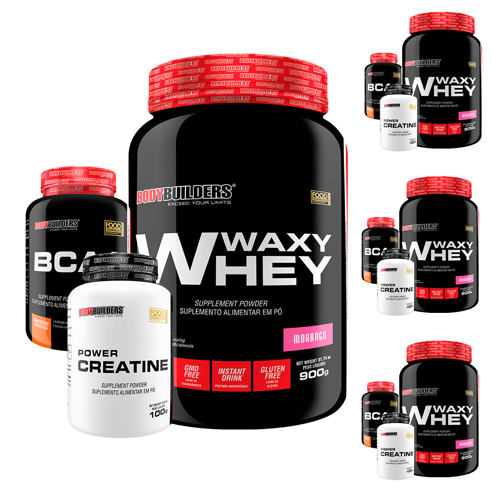 SUPER COMBO AMIGOS 2: 4x Whey Protein 900g + 4x POWER Creatina 100g + 4x BCAA 100g - Bodybuilders
