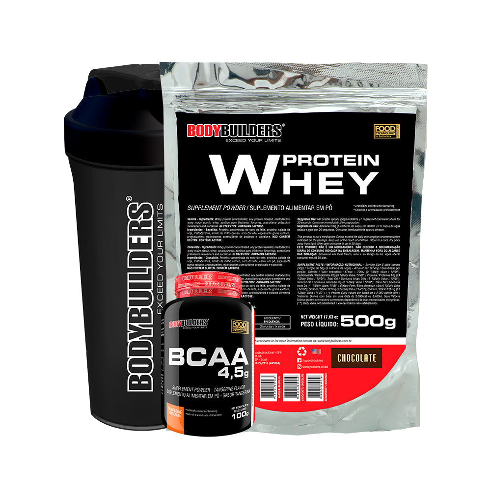 Kit Whey Protein 500g + BCAA 100g + Cocktail Shaker - Bodybuilders