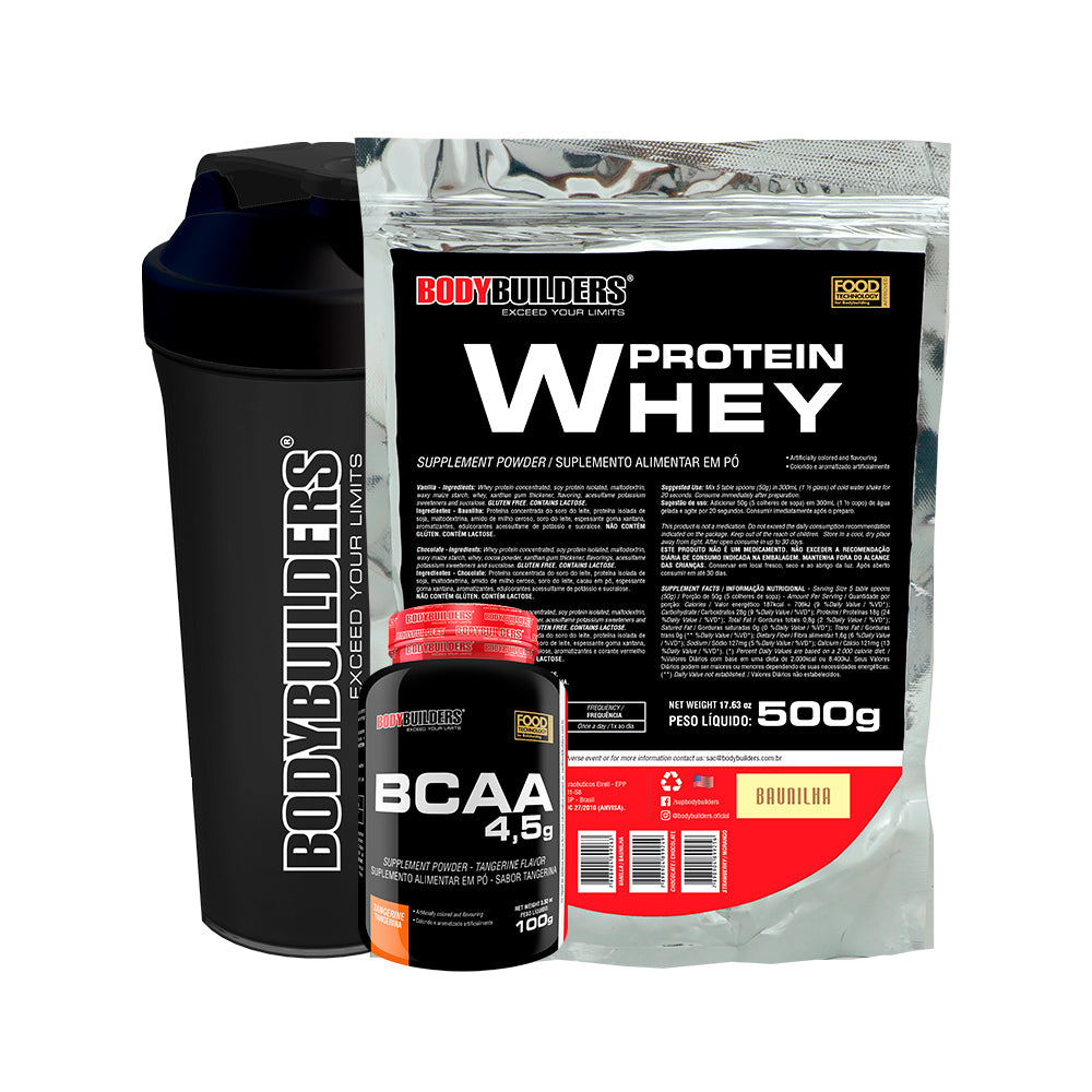 Kit Whey Protein 500g + BCAA 100g + Cocktail Shaker - Bodybuilders