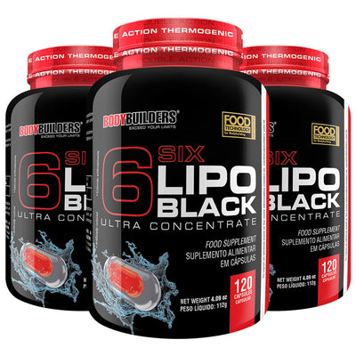 Kit 3x 6 Six Lipo Black 120 Cápsulas - Bodybuilders