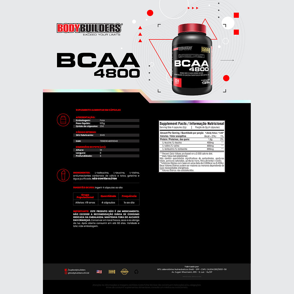 Kit Creatina 100g + BCAA 250 Caps  + Cafeína - Bodybuilders