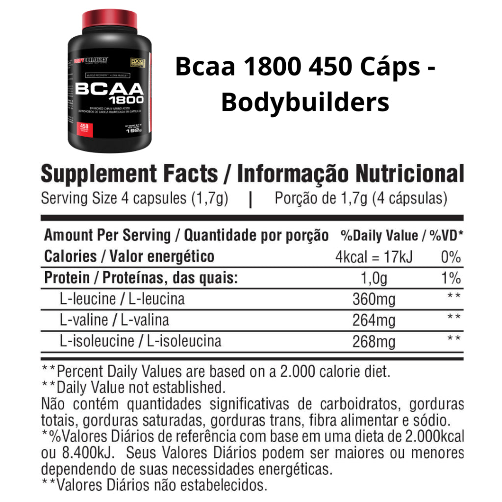 BCAA 1800 - 450 Cápsulas - Bodybuilders