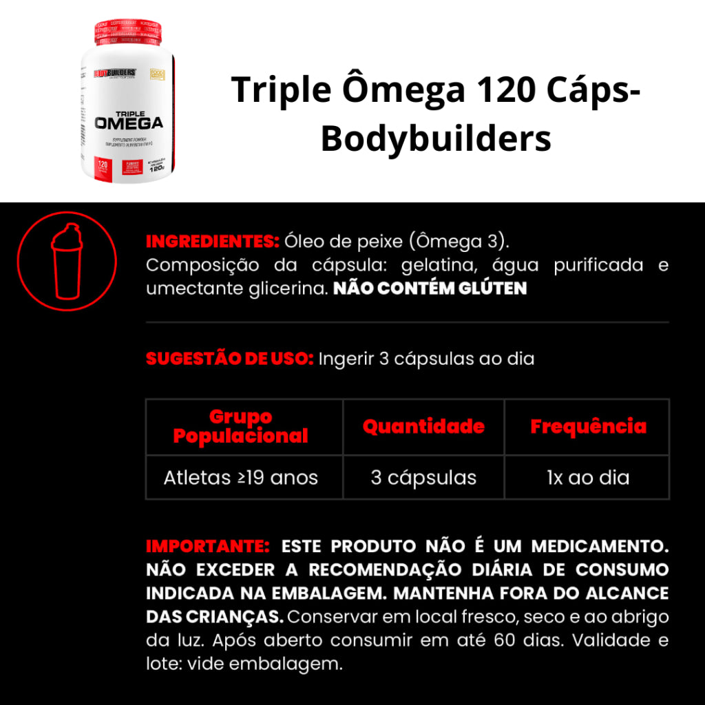 KIT Omega 3 120 Caps + BIO Collagen 200g Strawberry + Glutamine 300g - BodyBuilders