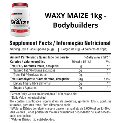WAXY MAIZE - 1kg - Sabor Natural - Bodybuilders