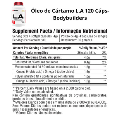 Óleo de Cártamo - L.A. Cártamo - 120 Cápsulas - Bodybuilders