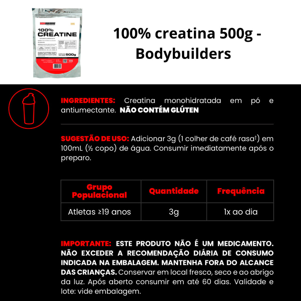 Creatina 100% Pura 500g Refil - Bodybuilders