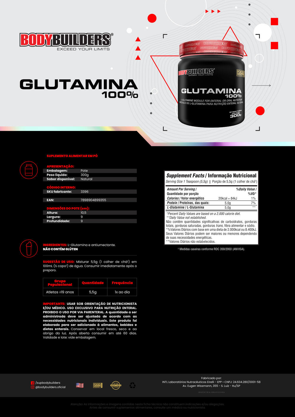 Glutamine 100% 300g – Bodybuilders