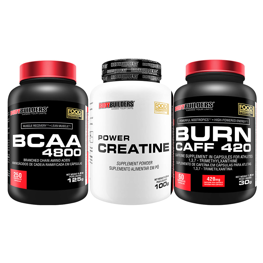 Kit Creatina 100g + BCAA 250 Caps  + Cafeína - Bodybuilders